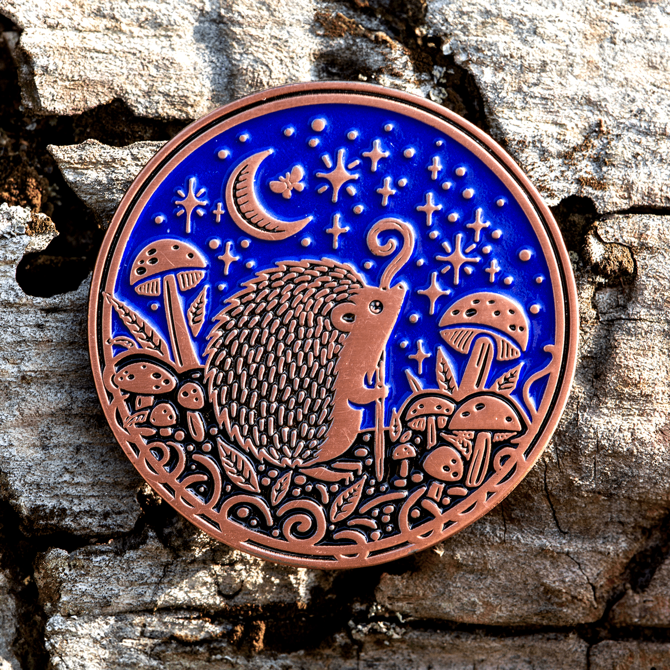 Pricklen's Path | Hedgehog & Mushrooms Enamel Pin by The Roving House